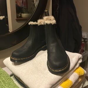 Doc Martin pull-on boot with shearling detail at the ankle